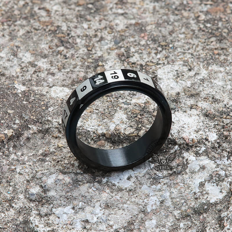 D20 Random Number Stainless Steel Spinner Dice Ring - Studio 653