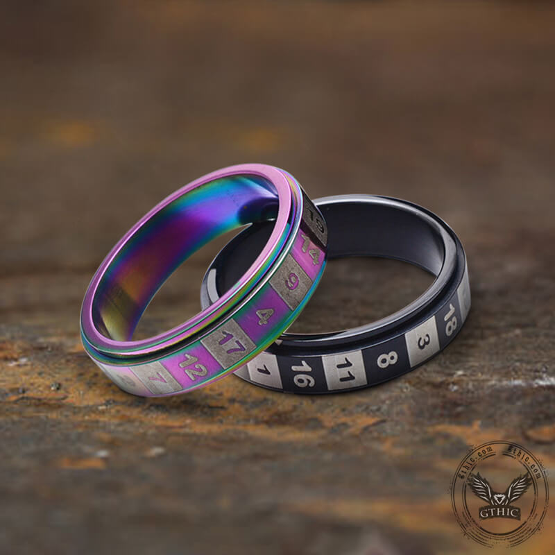 D20 Random Number Stainless Steel Spinner Dice Ring - Studio 653