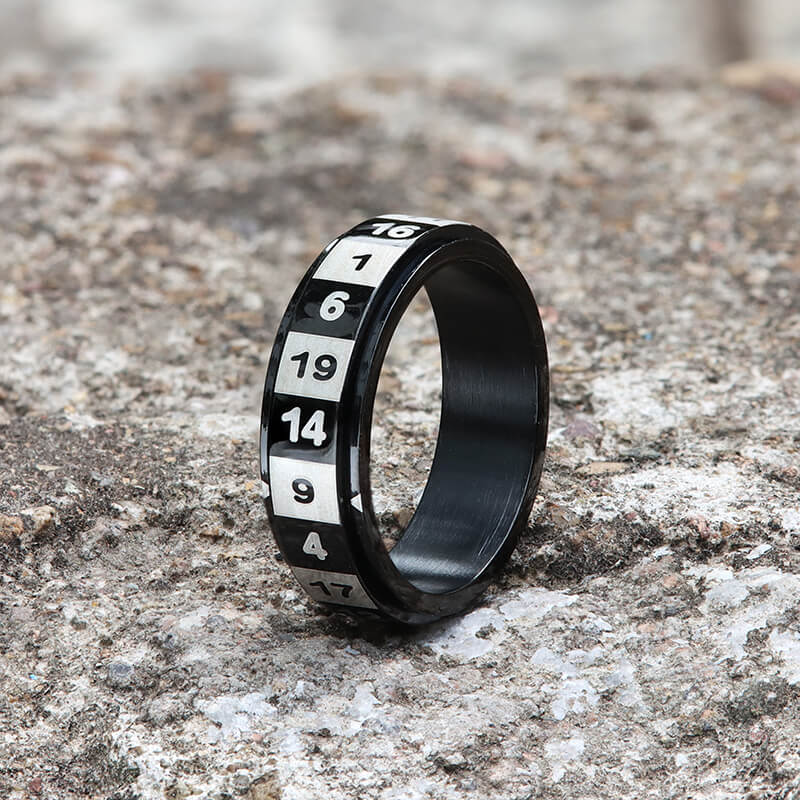 D20 Random Number Stainless Steel Spinner Dice Ring - Studio 653