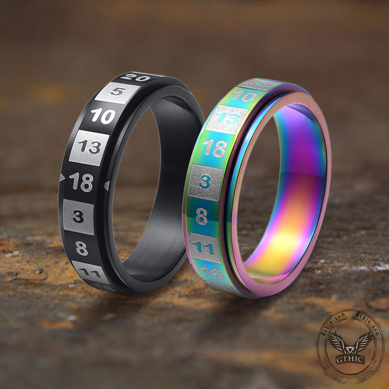 D20 Random Number Stainless Steel Spinner Dice Ring - Studio 653