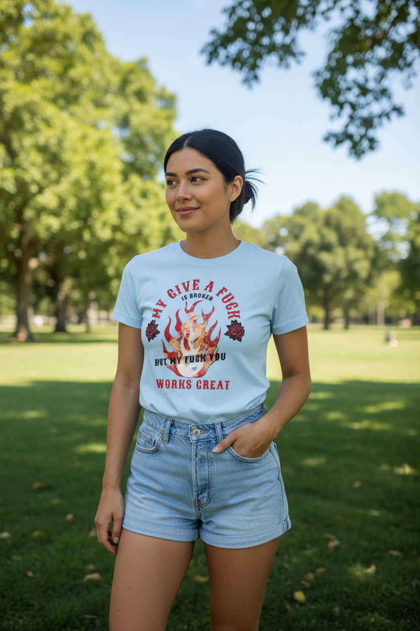 "My Give a Fuck is Broken" Vintage Red Slim Fit Bodycon Crewneck T-Shirt
