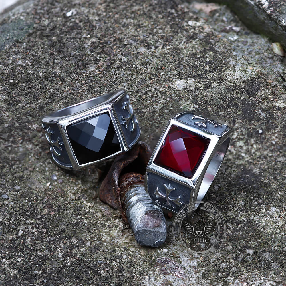 Gothic Cross Fleury Stainless Steel CZ Ring