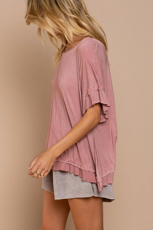 Peek-a-boo Ruffle Overlay Knit Top - Studio 653