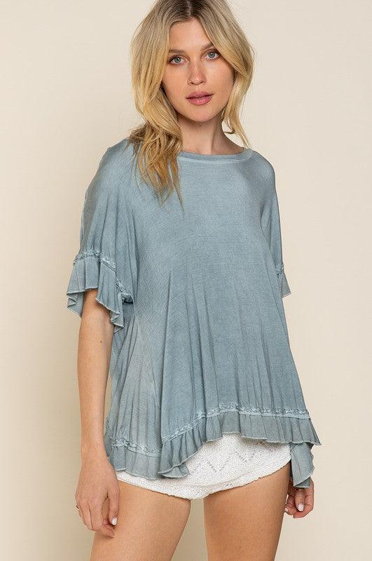 Peek-a-boo Ruffle Overlay Knit Top - Studio 653