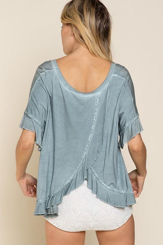 Peek-a-boo Ruffle Overlay Knit Top - Studio 653