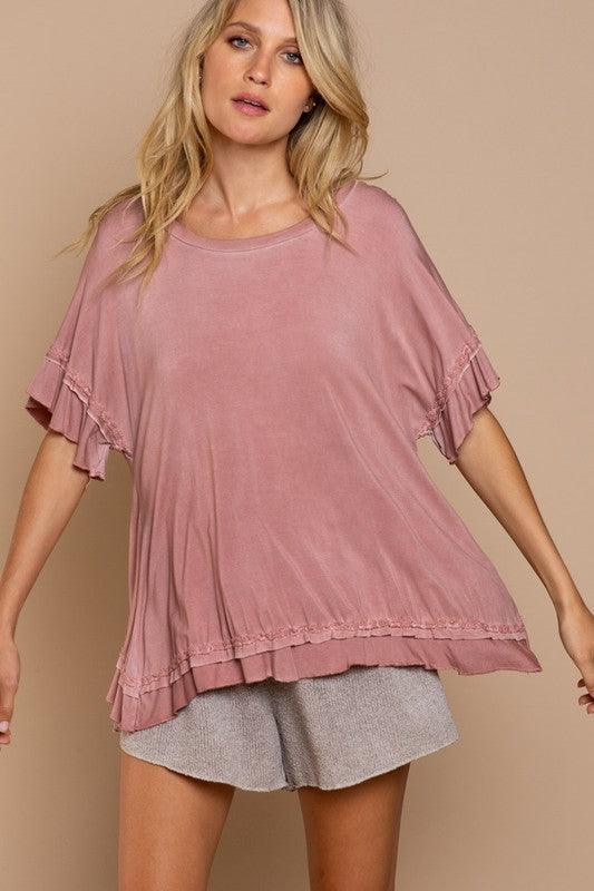 Peek-a-boo Ruffle Overlay Knit Top - Studio 653