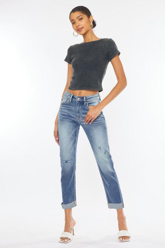 High-Rise Cuffed Slim Straight Jeans - Studio 653