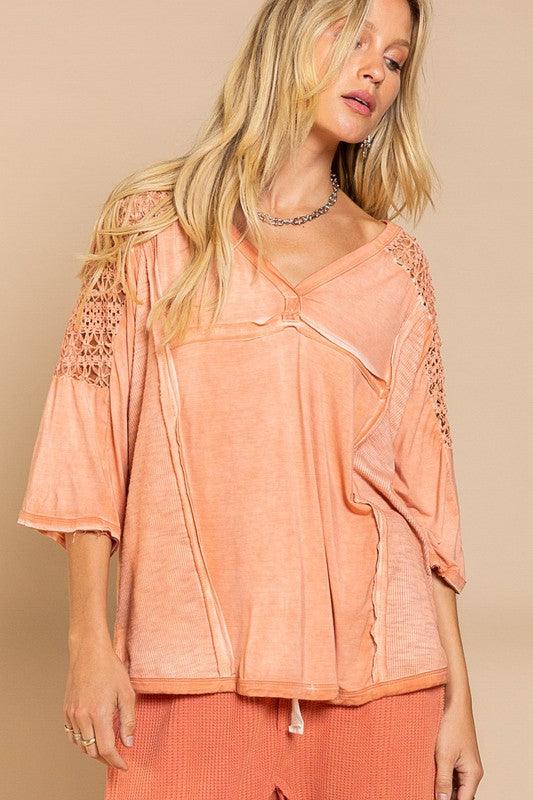 Feminine Boho Crochet Sleeve Top - Studio 653