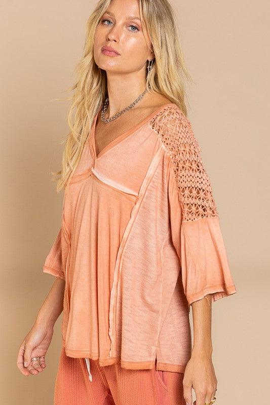 Feminine Boho Crochet Sleeve Top - Studio 653