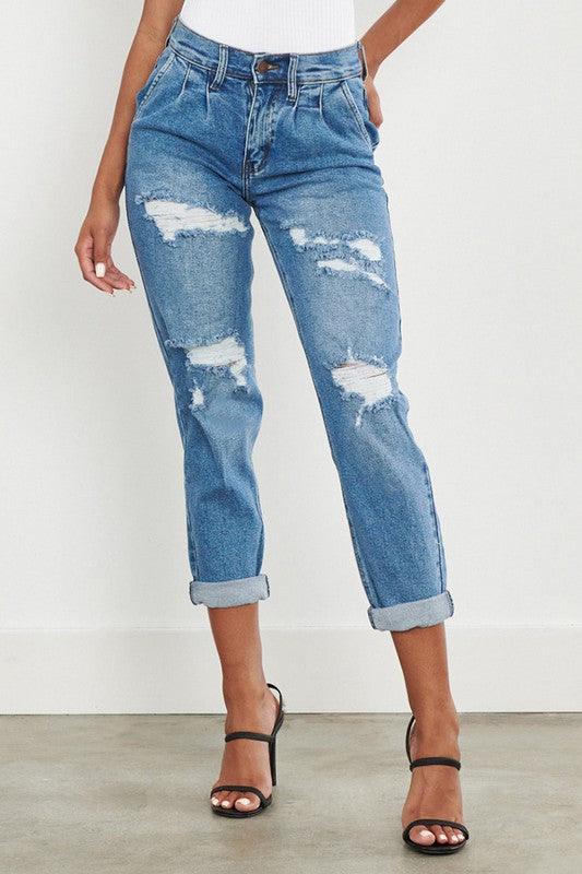 High-Waisted Boyfriend Jeans - Studio 653