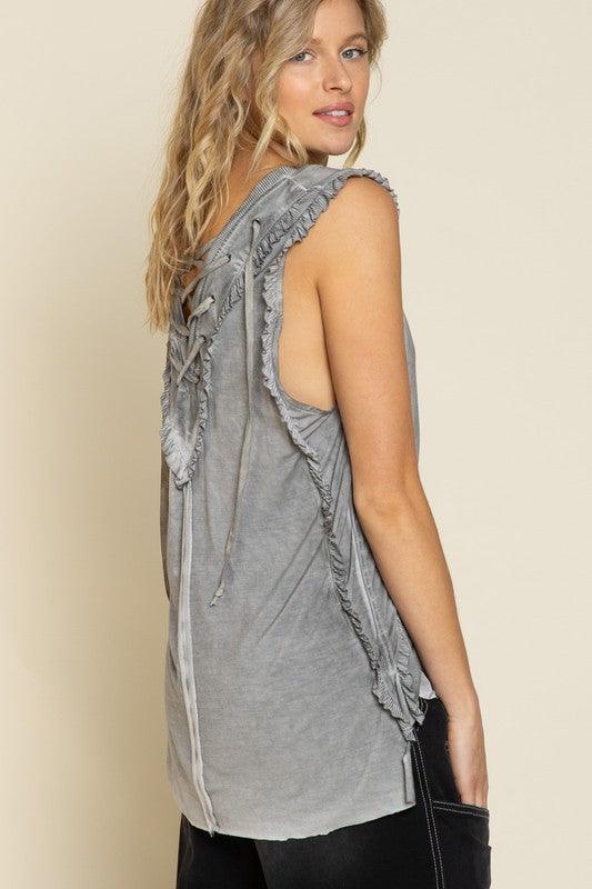 Criss-cross Lace-up Open Back Tank Top - Studio 653