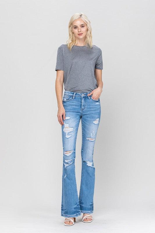 Distressed Mid-Rise Flare Jeans - Studio 653