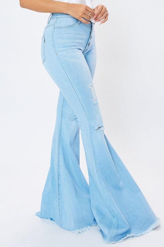 High-Rise Distressed Flare Jeans - Studio 653