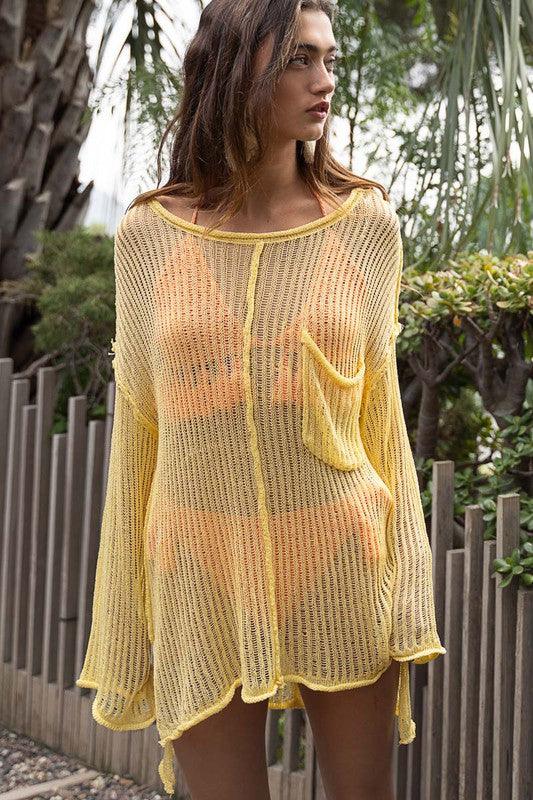 Loose Fit See-through Boat Neck Sweater - Studio 653