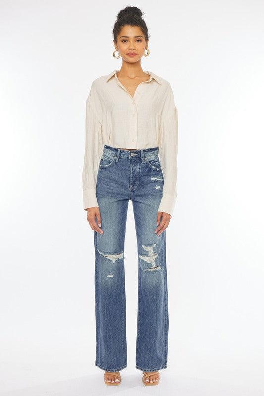 Ultra-High-Rise Distressed 90's Flare Jean - Studio 653