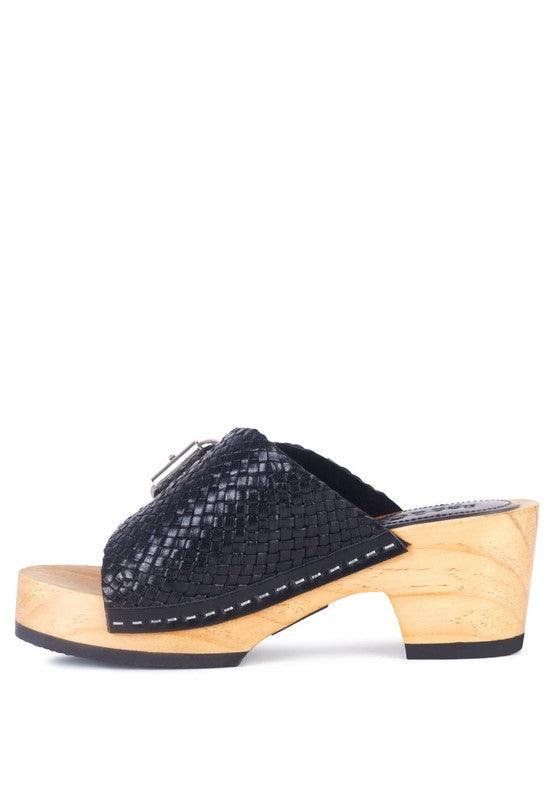 Braided Leather Buckled Slide Clogs - Studio 653