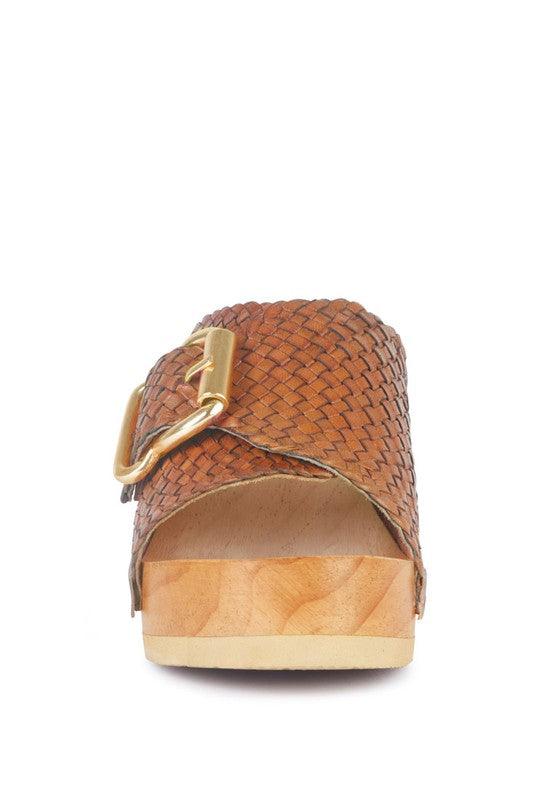 Braided Leather Buckled Slide Clogs - Studio 653