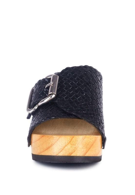 Braided Leather Buckled Slide Clogs - Studio 653