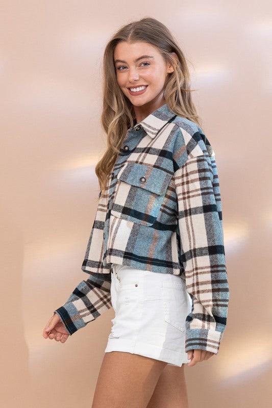 Plaid Crop Shirt Jacket - Studio 653