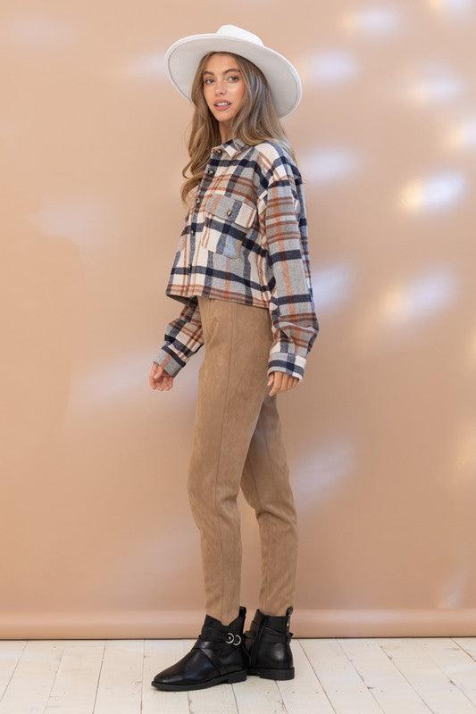 Plaid Crop Shirt Jacket - Studio 653