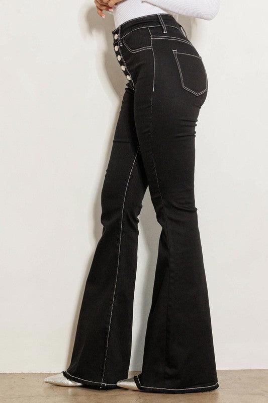 Black High-Rise Flared Leg Jean - Studio 653