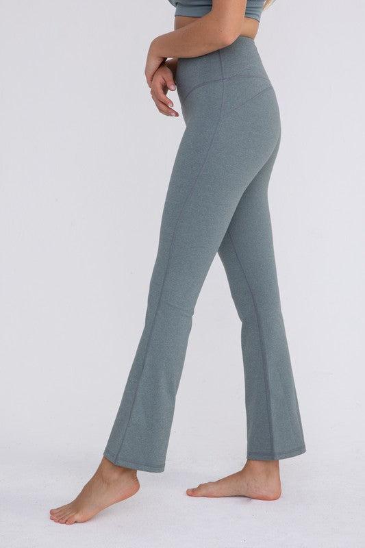 Flare Swoop Back High-Waisted Leggings - Studio 653