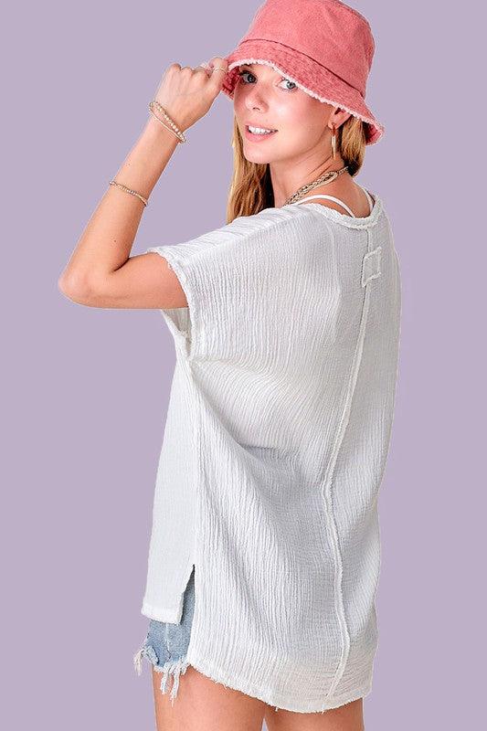 Wendy V-Neck Cotton Gauze Top - Studio 653