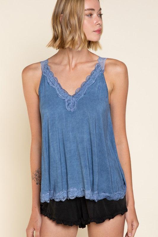 Lace Trim Halter Top with Back Strap - Studio 653