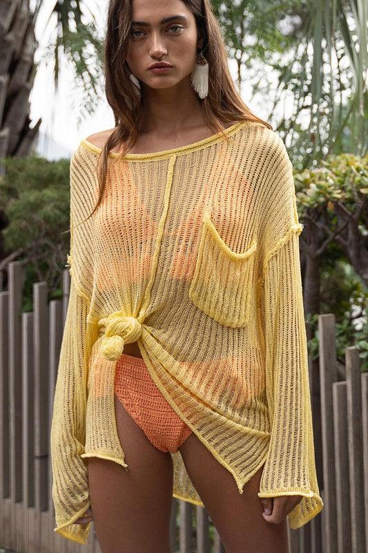 Loose Fit See-through Boat Neck Sweater - Studio 653